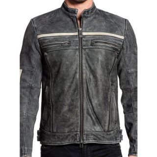 DISTRESSED MEN BIKER VINTAGE CAFE RACER LEATHER