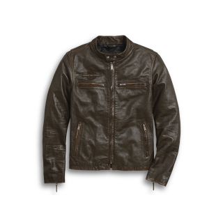 HARLEY DAVIDSON DISTRESSED PRINT LEATHER JACKET SLIM FIT