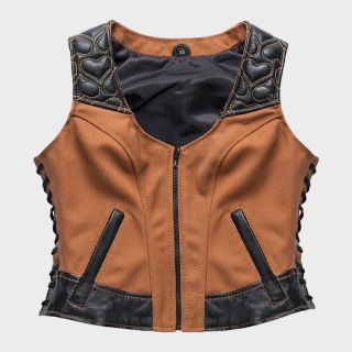 Women's Club Style Motorcycle Leather Canvas Vest 