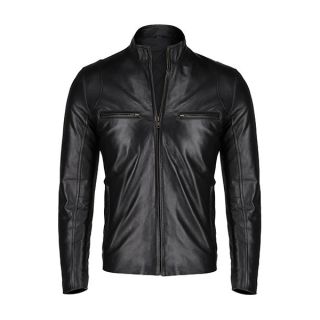 Douglas Slim Fit Black Leather Jacket For Men