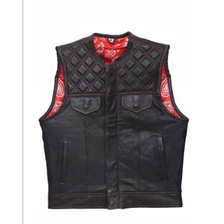 Red Bandana, Hunt Club Leather Builder Diamond Quilted Custom Biker Vest