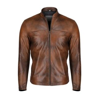 Fain Brown Slim Fit Biker Leather Jacket For Men