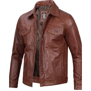 Fernando MenGÇÖs Harrington Brown Leather Trucker Jacket