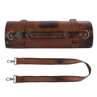 Full Grain Cognac Brown 10 Pocket Handmade Leather Chef Roll