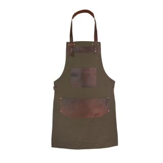 Full Grain Leather Green Canvas Apron