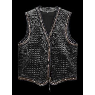 Gator Embossed Leather Vest Mens Motorcycle Concealed Carry Leather Vest
