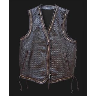Gator Embossed Mens Motorcycle Concealed Carry Biker Leather Vest