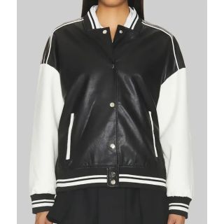 Genevieve WomenGÇÖs Black and White Leather Varsity jacket