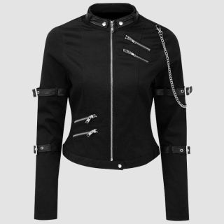 Gothic Black Chain-Detail Zip Jacket