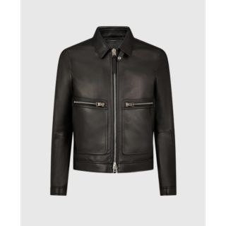 Grain Blouson Contrast Leather Jacket