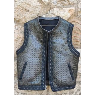Gray Gator Embossed Leather Biker Vest Mens Motorcycle Concealed Carry Vest