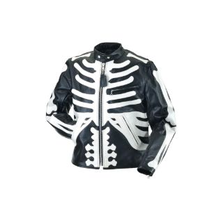 Halloween Skeleton Bones Black Leather jacket 
