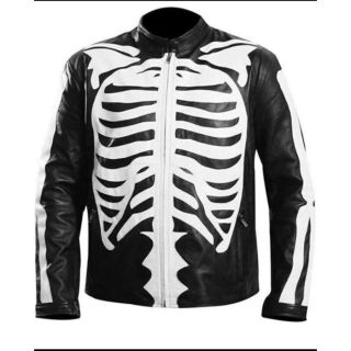 Halloween Special Exlusively Desgined White Bones Skeleton Leather Jacket for Men