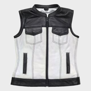 Women's Club Style White Motorcycle Leather Vest