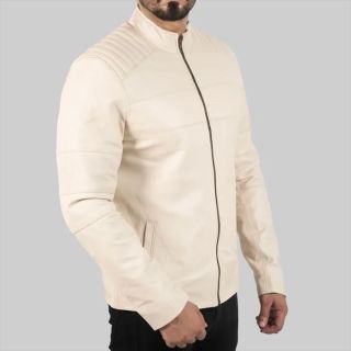 Hamish MenGÇÖs Cream Leather Biker Jacket