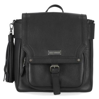 Harley-Davidson® Women's Classic Genuine Leather Flap Backpack  Tassel, Black
