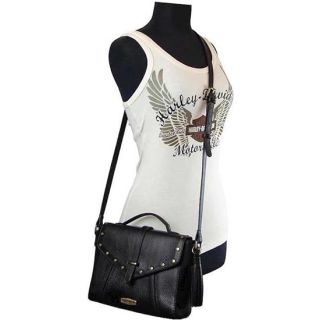 Harley-Davidson Women's Midnight Rider Leather Shoulder Crossbody Purse - Black