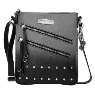 Harley-Davidson Womens Ombre Leather Vertical Crossbody Purse - Gray & Black