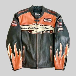Harley Davidson Orange Screaming Eagle Leather Jacket