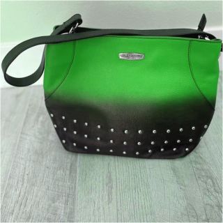 Harley Davidson Purses Green & Black Leather Ombré Satchel Handbag