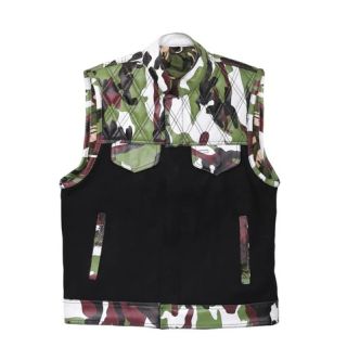 Hunt Club Camo Army Style Mens Motorcycle Concealed Carry Leather And Denim Vest