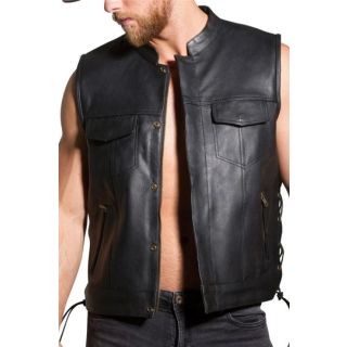 Hunt Club Men Side Laces Motorcycle Collared Club Style Concealed Carry Leather Vest