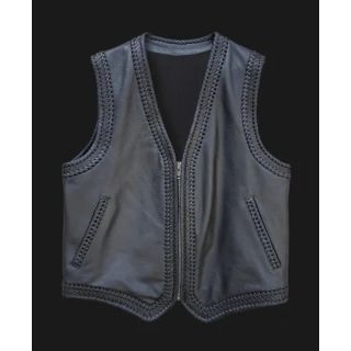 Hunt Club Mens Braided Classic Style Collarless Motorcycle Concealed Carry Leather Vest