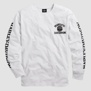 HARLEY-DAVIDSON MENS SKULL LONG SLEEVE WHITE T SHIRT