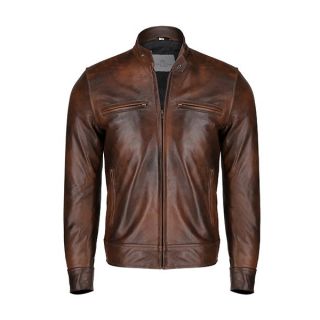 Jeremy Men Brown Leather Moto Jacket