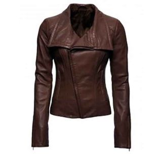 Lapel Collar Style Brown Leather Jacket