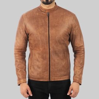 Larry MenGÇÖs Distressed Brown Leather Biker Jacket