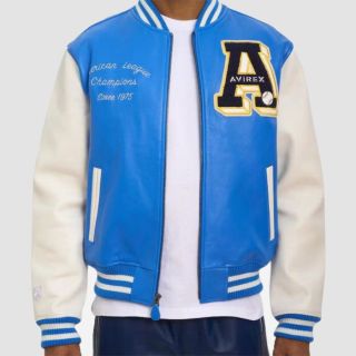 Leather Jacket Blue & White Color Baseball Avirex Jacket USA
