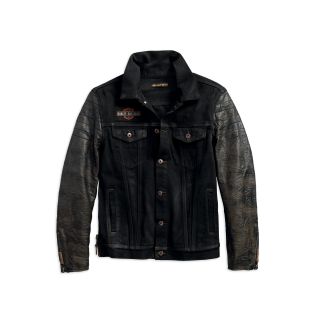LEATHER SLEEVE DENIM JACKET