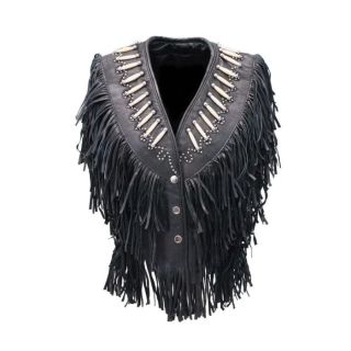 Leather Vest for womenGenuine Bone Studded Brown Fringe Leather Vest Personlized Gift for womens Genuine Cow Leather womens Vest1