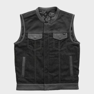 Mens Hunt Club Black Red Paisley Leather Build Denim Style Vest