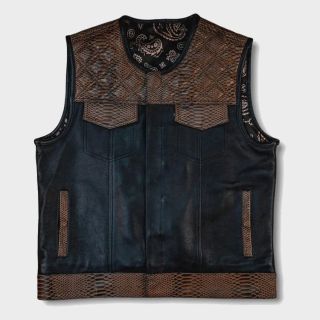 Mens Hunt Club Brown Wax Paisley Leather Denim Vest