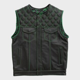Mens Hunt Club Green Paisley Leather Denim Style Motorcycle Vest