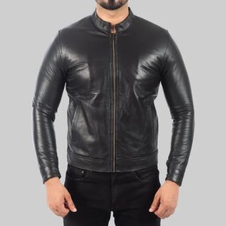 Leon MenGÇÖs Black Leather Biker Jacket