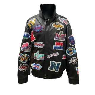 LIMITED EDITION HISTORY OF SUPER BOWL COLLAGE FULL LEATHER JACKET