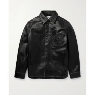 Loewe Logo Embossed Distressed Black Leather Jacket