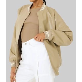 Louisse Women Beige Leather Varsity Jacket