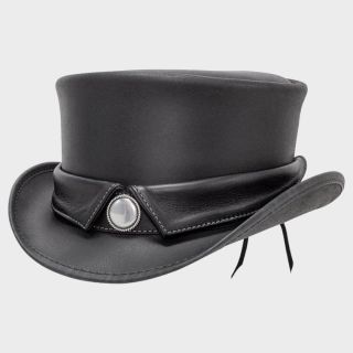 Gothic  Marlow Collar Style Steampunk Black Leather Hat 