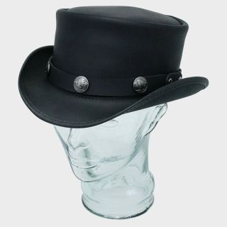Marlow SteamPunk Deadman Biker American Five Cent Black Leather Hat