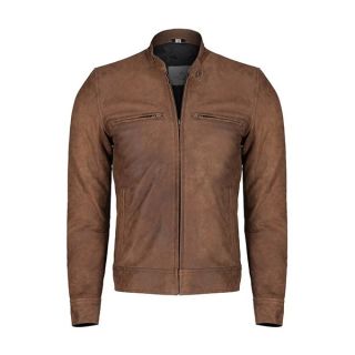 Matsumoto Light Brown Biker Leather Jacket For Men