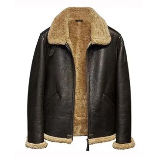 Men Aviator Flight Sheepskin Leather Jacket