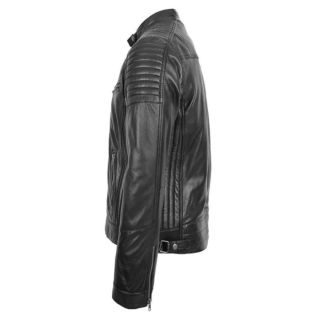 Men Black Cafe Racer Biker Leather Jacket