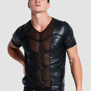 Men Faux Leather T Shirts Male Fashion Under Leather shirts