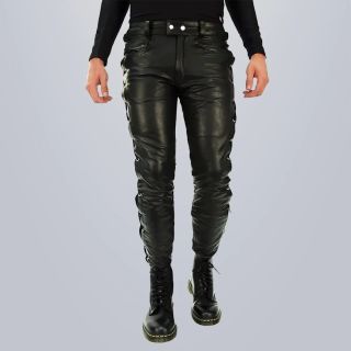 Men Leather Biker Style Pants
