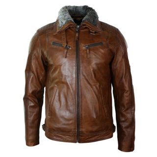MENS BIKER BELTED BROWN LEATHER JACKET
