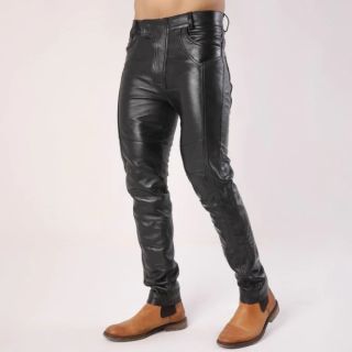 Men Sheep Leather Pants With Flap Closure 